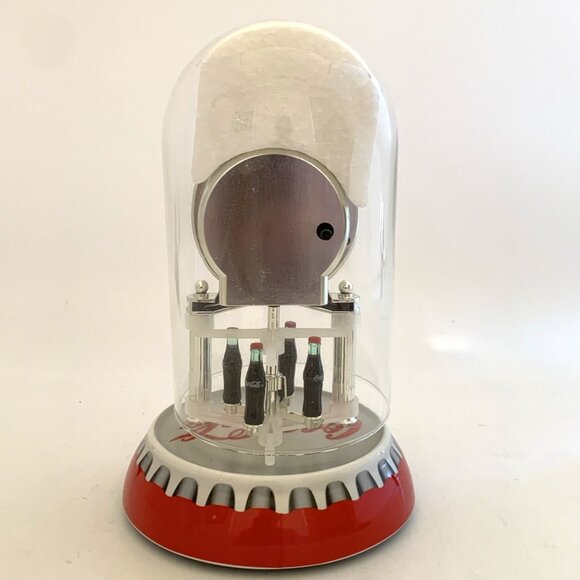 Coca Cola Bottle Cap Anniversary Clock Porcelain 2001 Glass Dome 7" Revolving - Picture 6 of 12